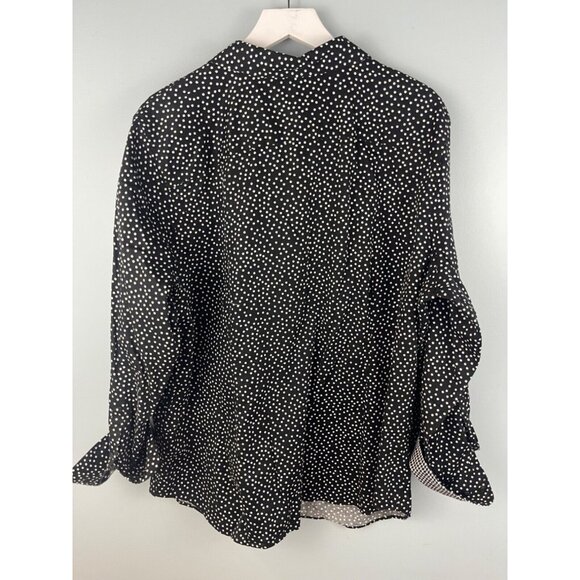 Chaps No Iron Women's 2x Polka Dot Button Down Top Flip Cuff Black White - Picture 4 of 6